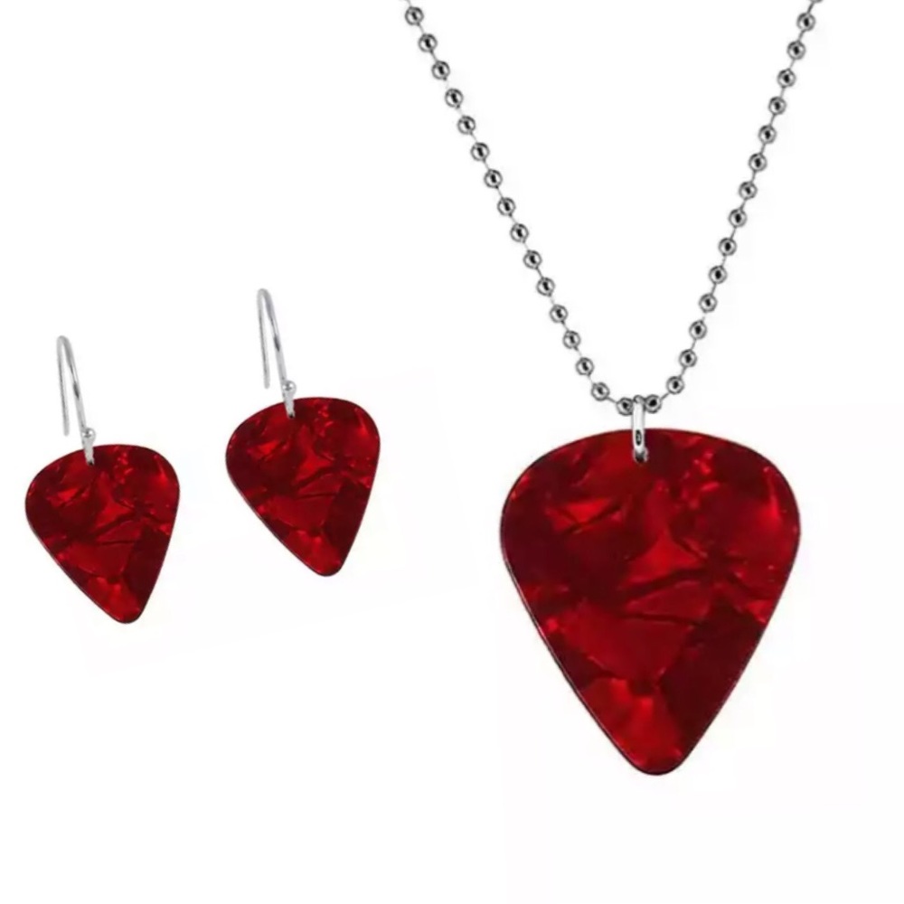 Guitar Pick Pendant Necklace & Earrings Set